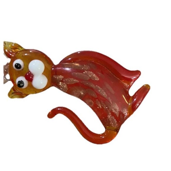 Vintage Blown Art Glass Amberina Red Aventurine Cat Pendant for Necklace 2.5” - Picture 2 of 6